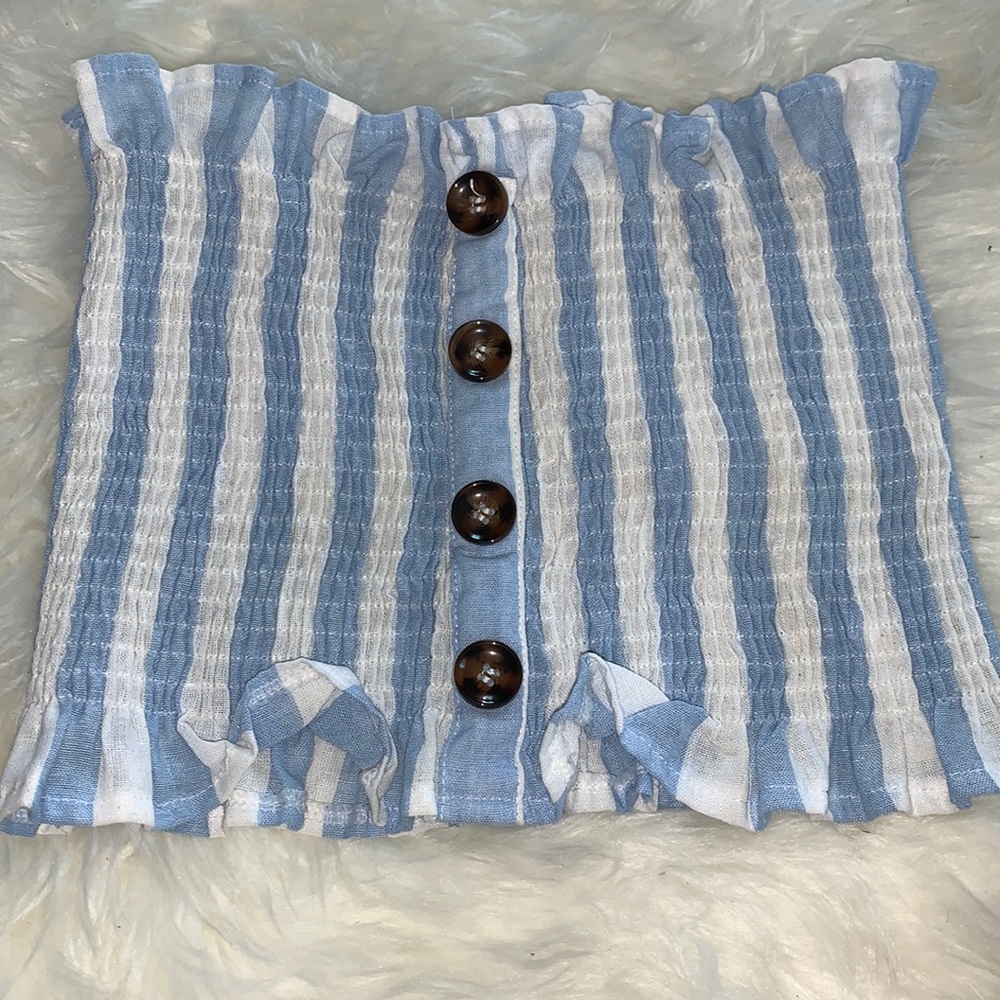 Striped Ribbed Buttoned Crop Top